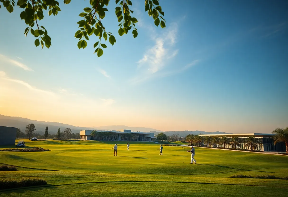 Scenic view of Trump Turnberry Golf Resort with golfers and golf academy