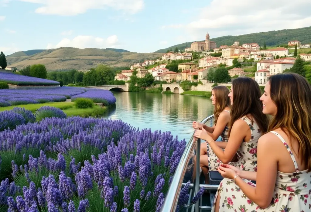 Group of women enjoying a scenic view during a river cruise