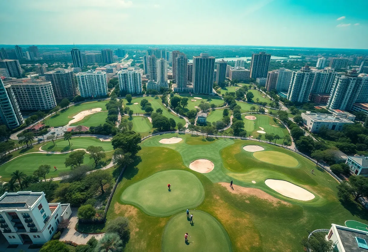 D.C. golf courses with city skyline in background