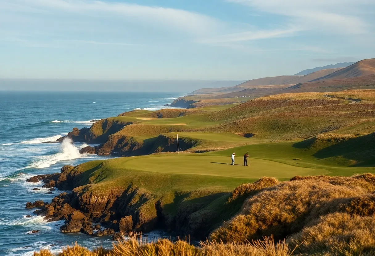 Golfers playing at Cypress Point during the Walker Cup