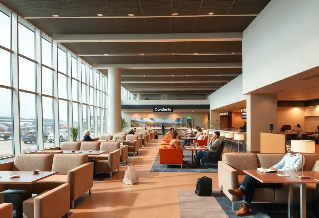 Travelers relaxing in a newly expanded airport lounge in the Asia-Pacific region.