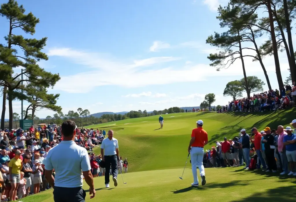 Golf tournament scene with players on the course