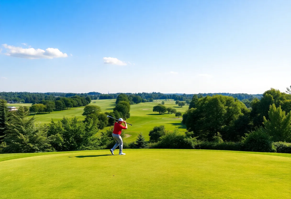 Golf players practicing on the course during the American Express tournament.
