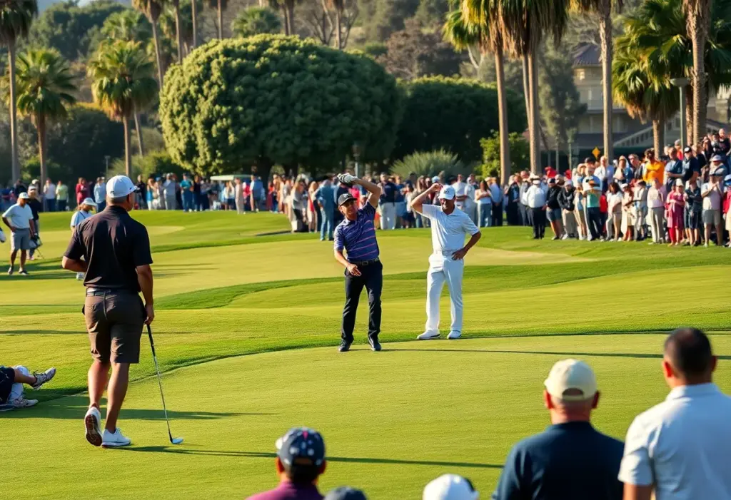 Spectators observing golfers during the American Express tournament in Southern California