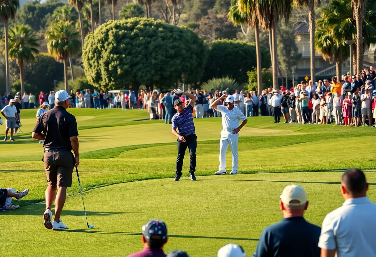 Spectators observing golfers during the American Express tournament in Southern California