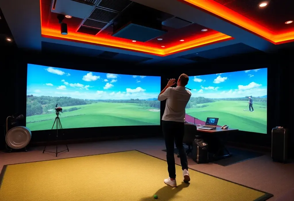 Indoor golf simulator at Back Nine Golf with high-tech equipment