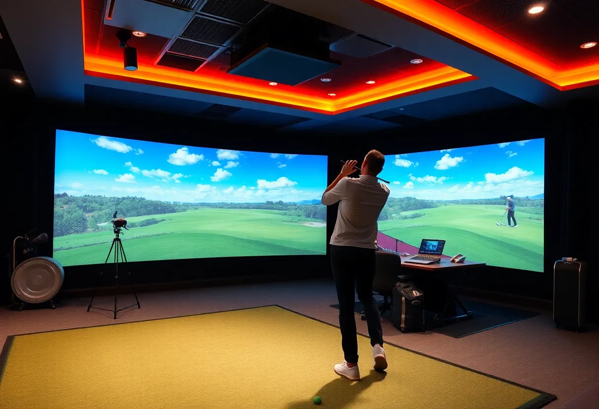 Indoor golf simulator at Back Nine Golf with high-tech equipment