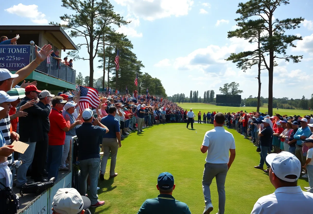 Scene of the Bahrain Championship golf event with players and fans