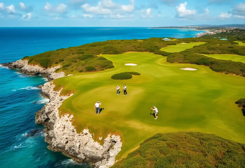 Scenic view of golfers playing on Port Royal Golf Course in Bermuda