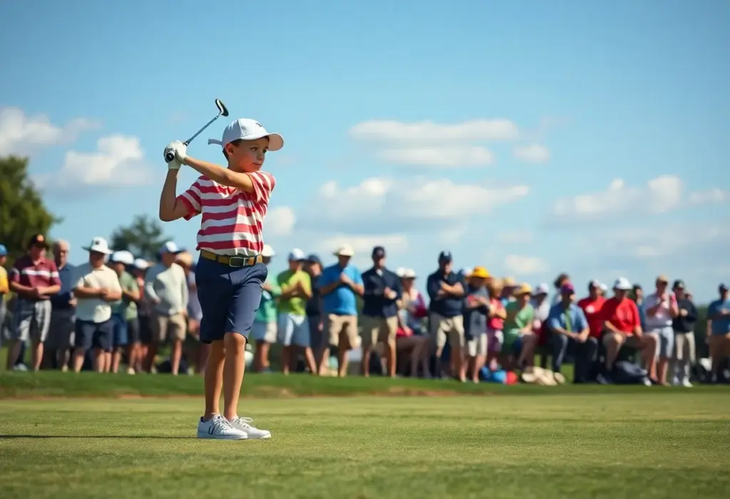 A young golfer competing on a golf course during a tournament.