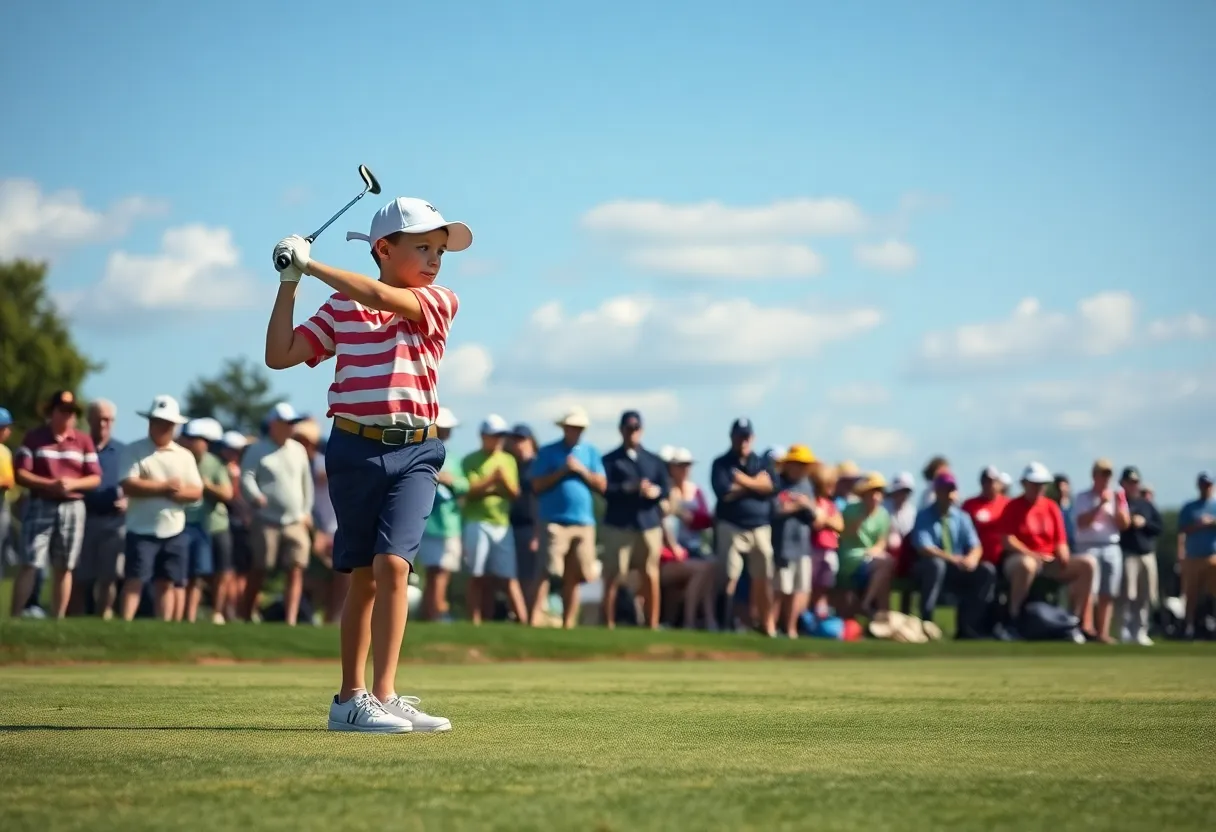 A young golfer competing on a golf course during a tournament.