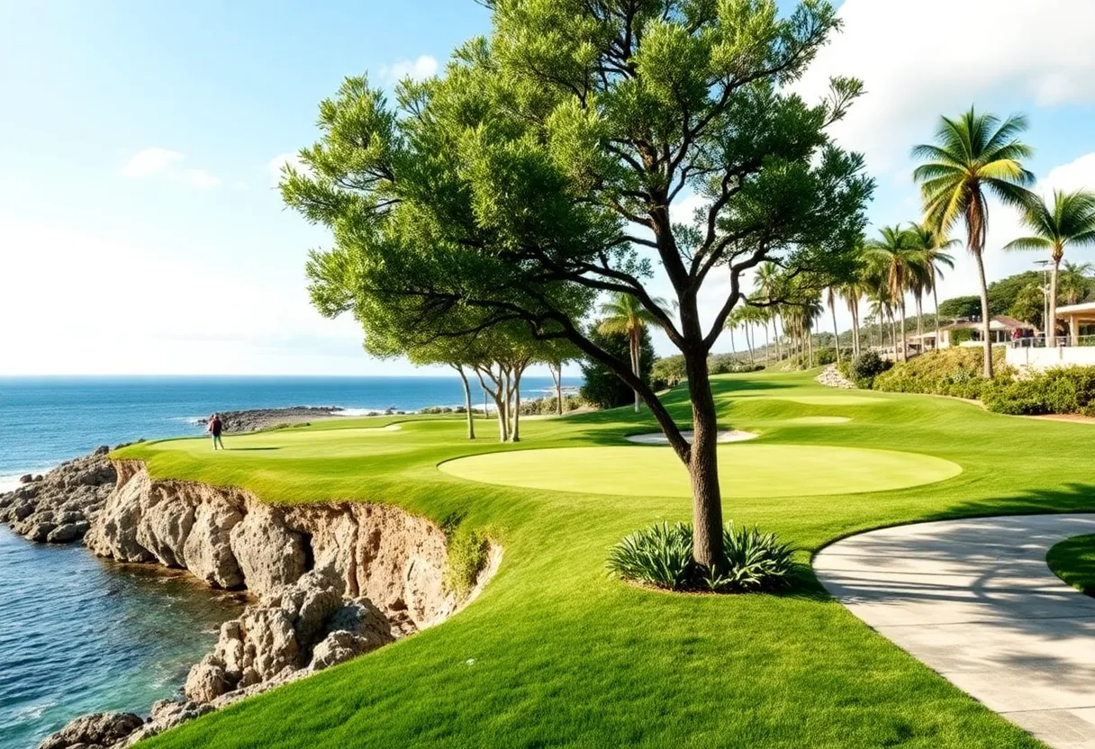 A view of the redesigned Brittas Bay Club golf course showcasing beautiful landscapes and challenging holes.