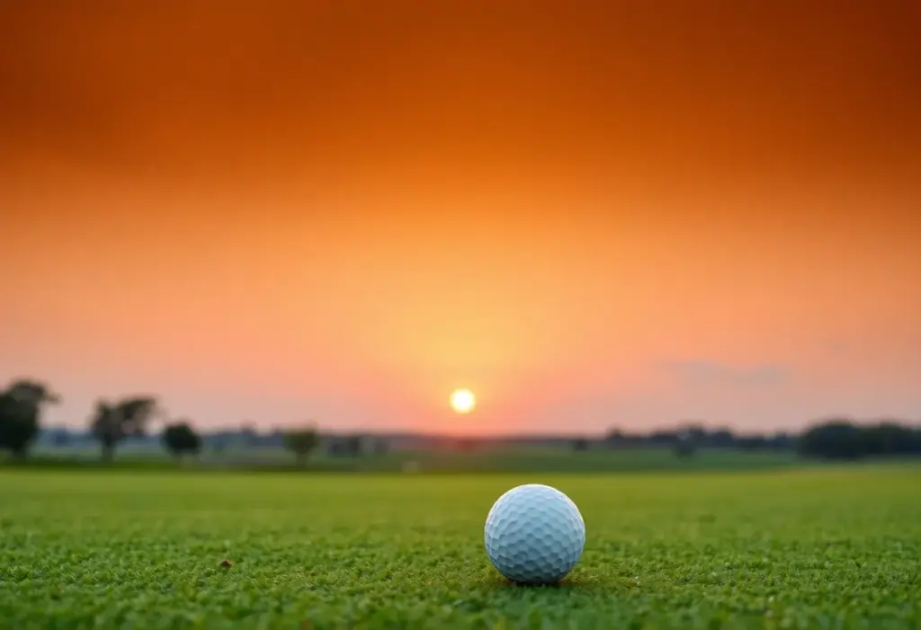 Golf course landscape at sunset representing new beginnings.