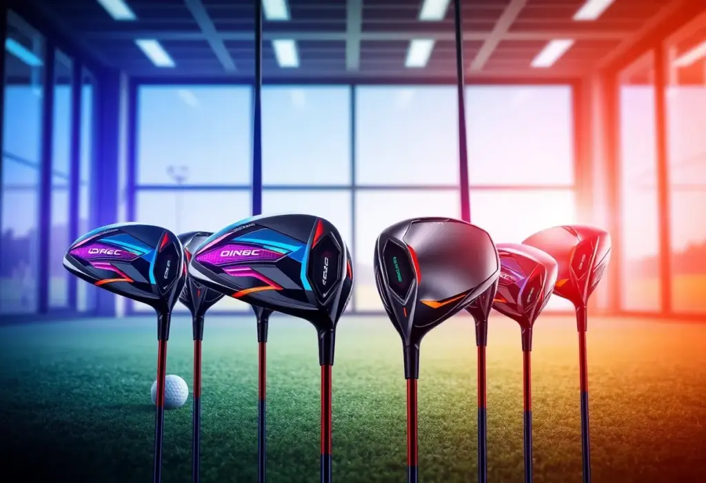 A display of Callaway's Quantum driver family with various models showing unique designs.