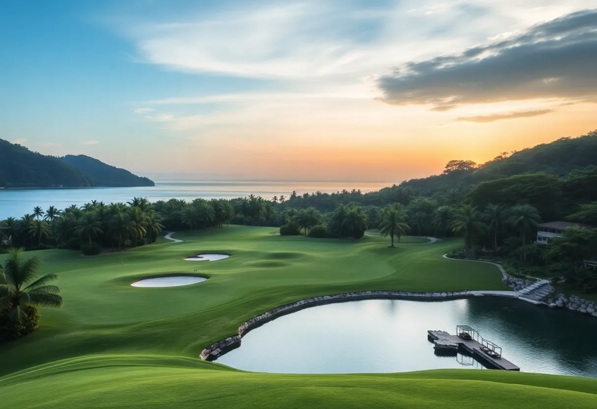 Lush golf course alongside coast in Central Vietnam