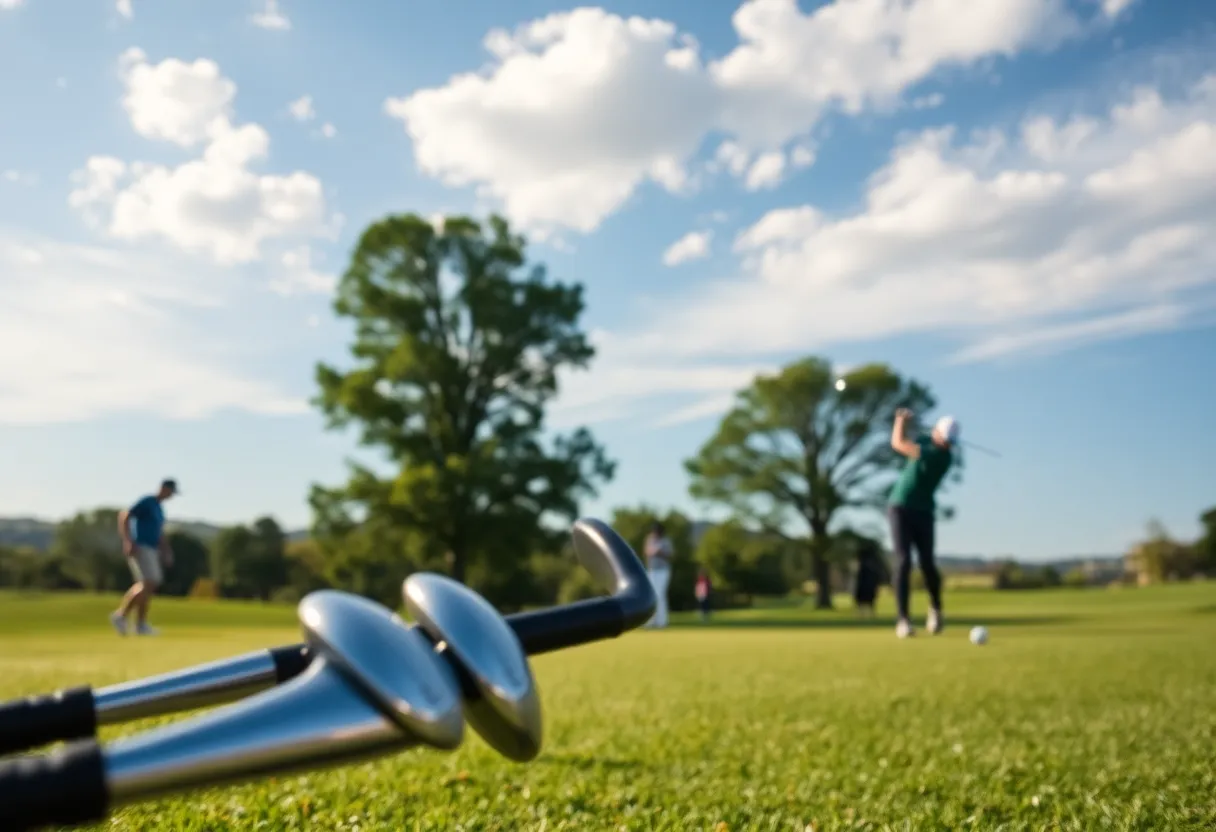 Golfers playing on a beautiful course in Girona with rental clubs