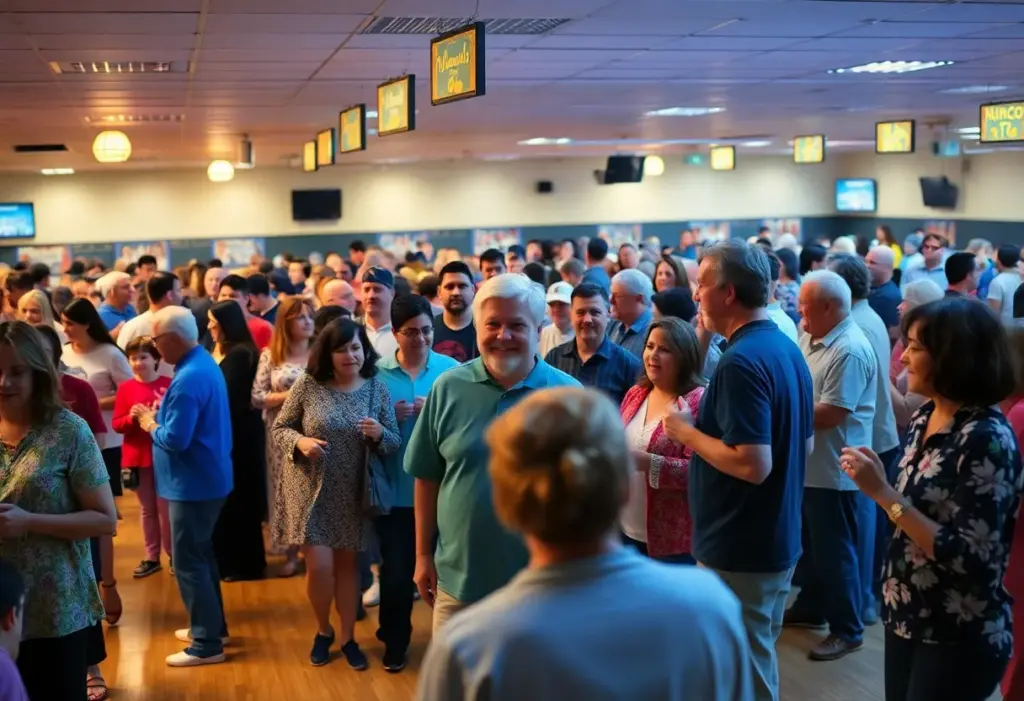 Vibrant community members engaged in activities at a bowling alley