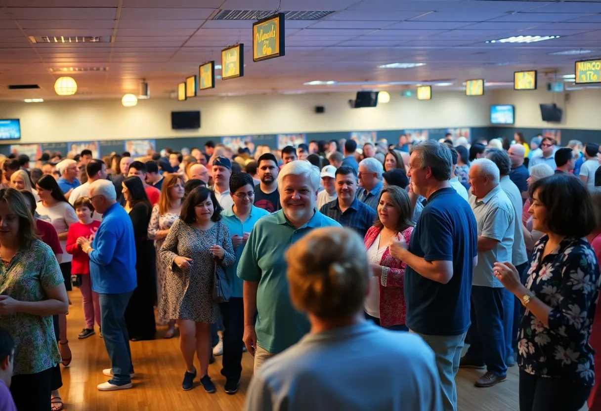 Vibrant community members engaged in activities at a bowling alley