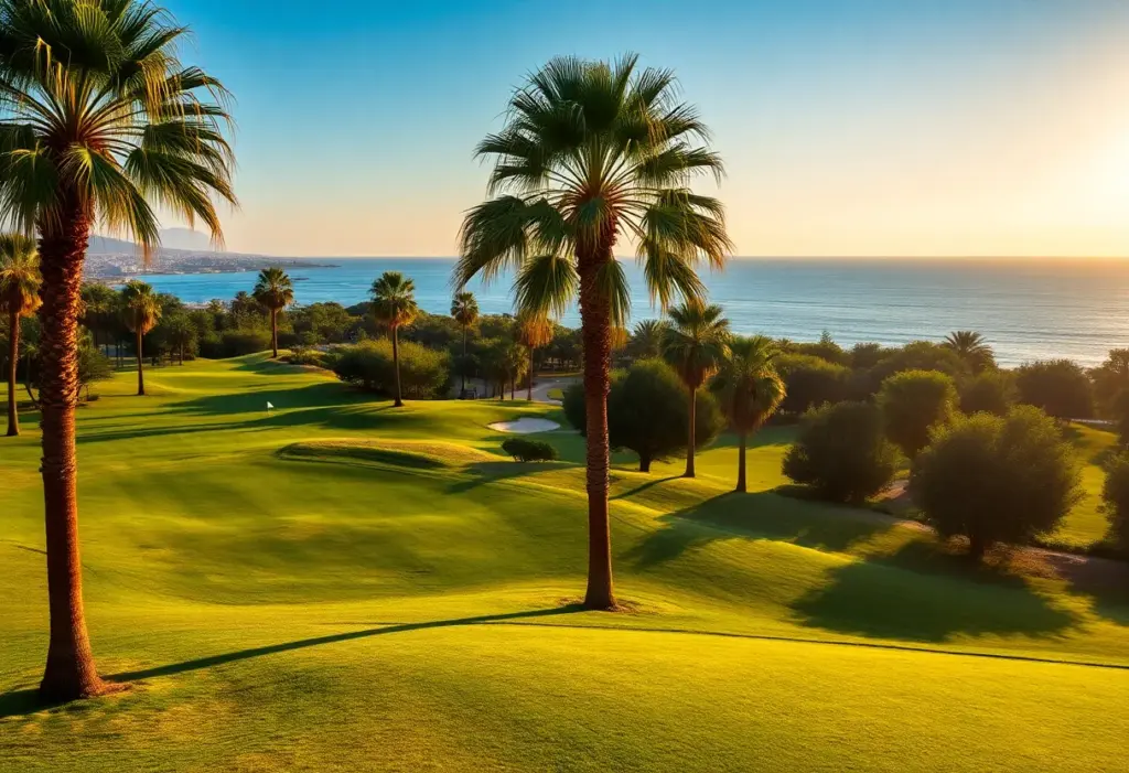 Beautiful golf course in Costa del Sol with Mediterranean backdrop