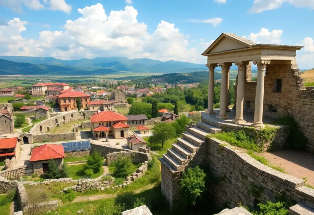 Cultural tourism in Bulgaria featuring ancient ruins and a festival.