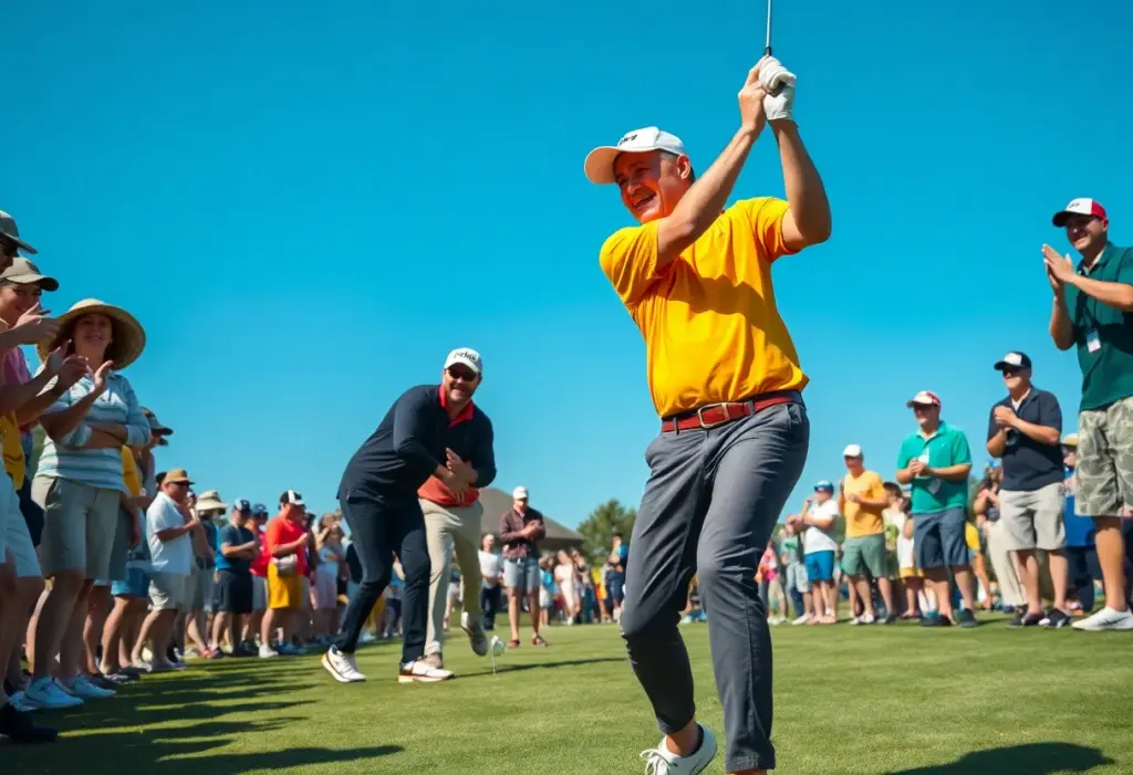 Golfers enjoying a fun moment during the Dubai Desert Classic