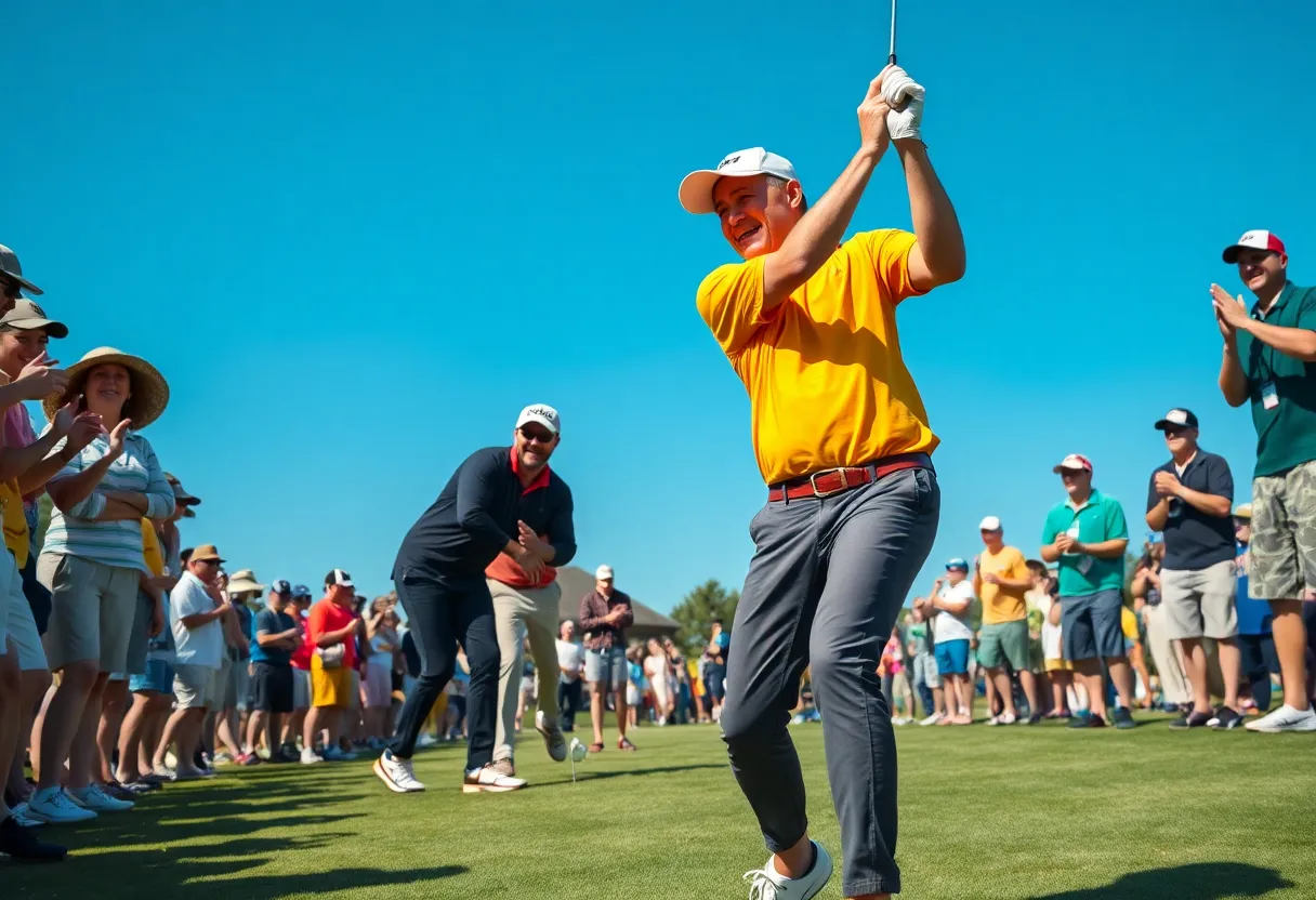 Golfers enjoying a fun moment during the Dubai Desert Classic