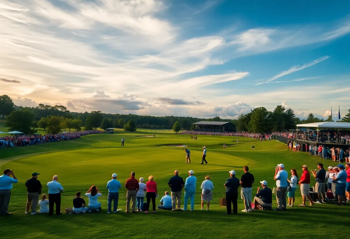 A picturesque view of the Dubai Desert Classic golf course during a tournament