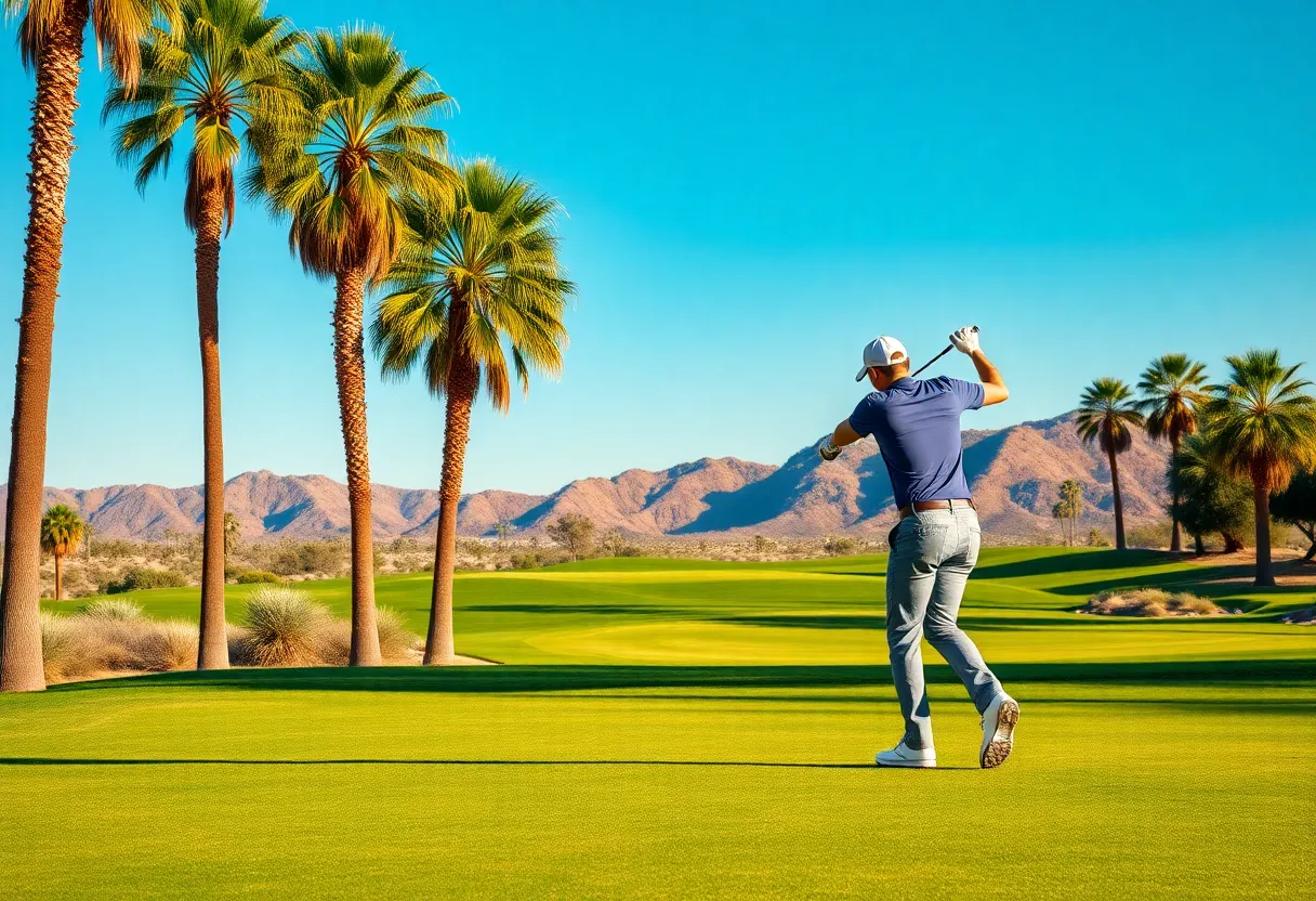 Golf player in action at Dubai Desert Classic