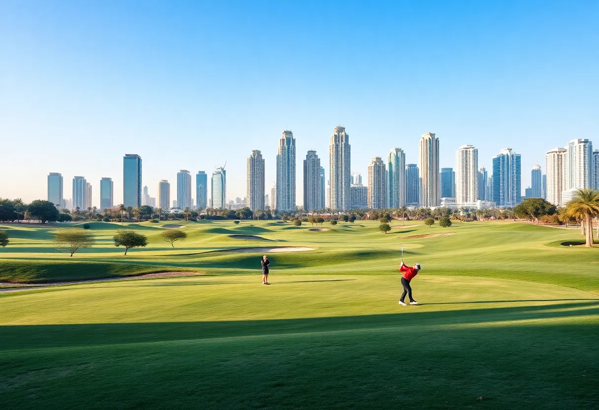 Golfing in Dubai with impressive skyline