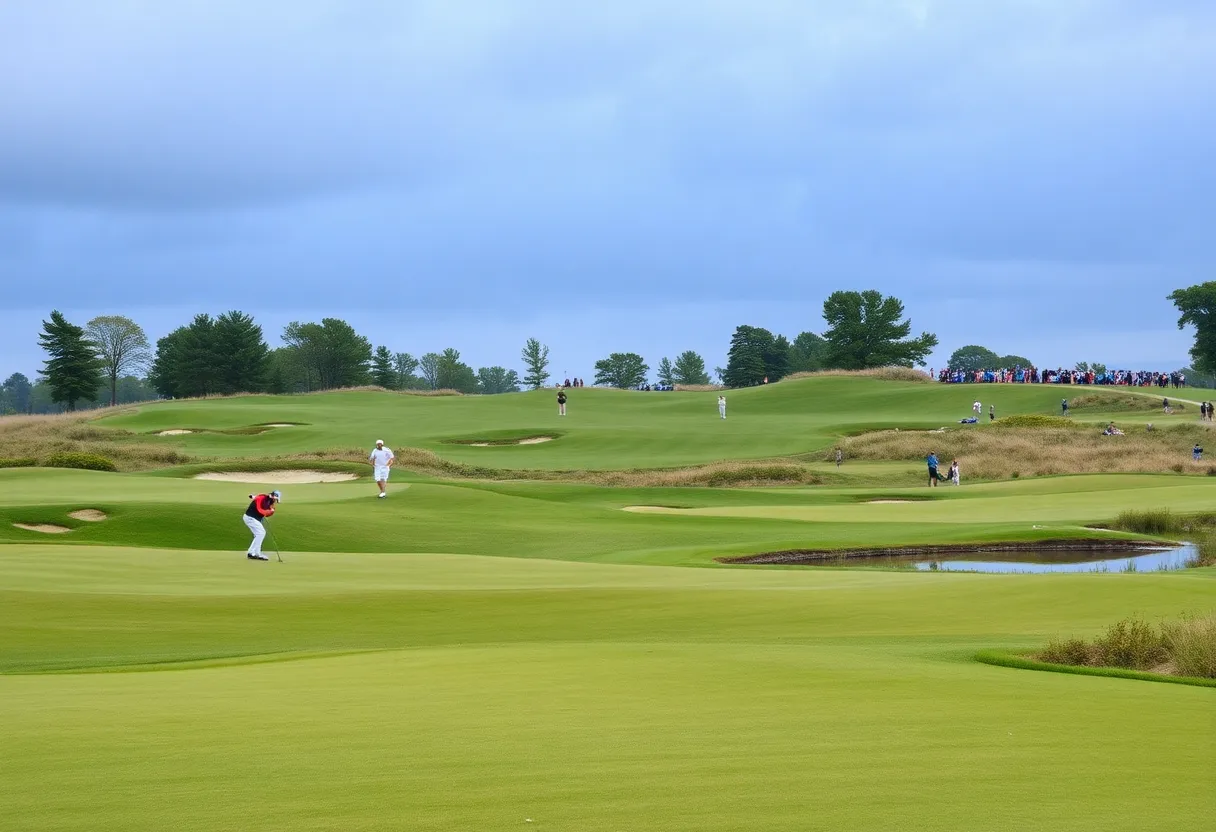 Golf tournament at the Dubai Invitational showing players on the course