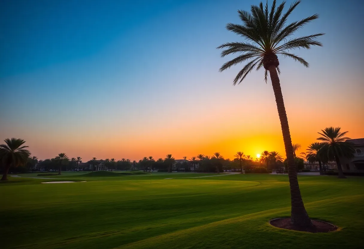 Scenic view of the golf course at Dubai Creek Resort during the Dubai Invitational