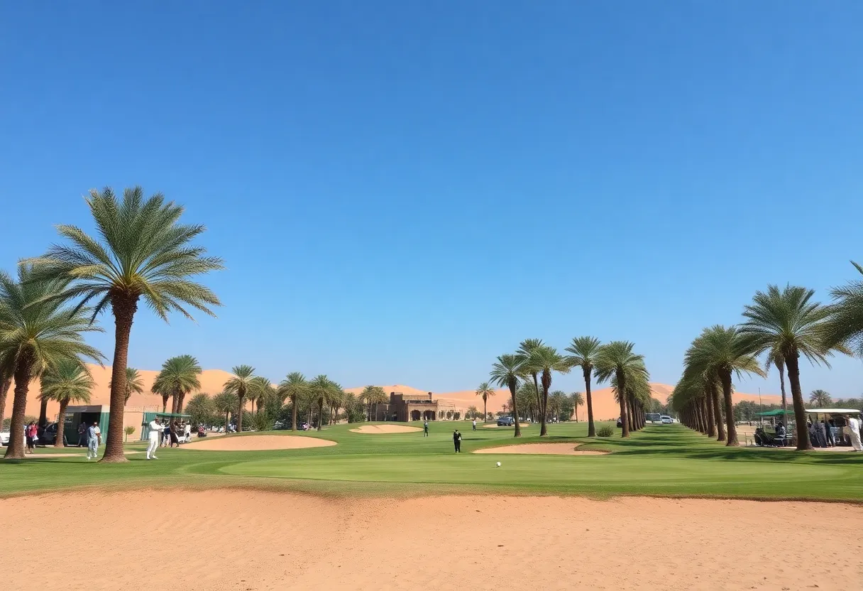 Golf tournament in Egypt with lush greens and palm trees