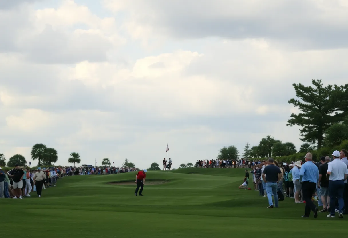 Dramatic view of the final hole at Emirates Golf Club during the Dubai Desert Classic.