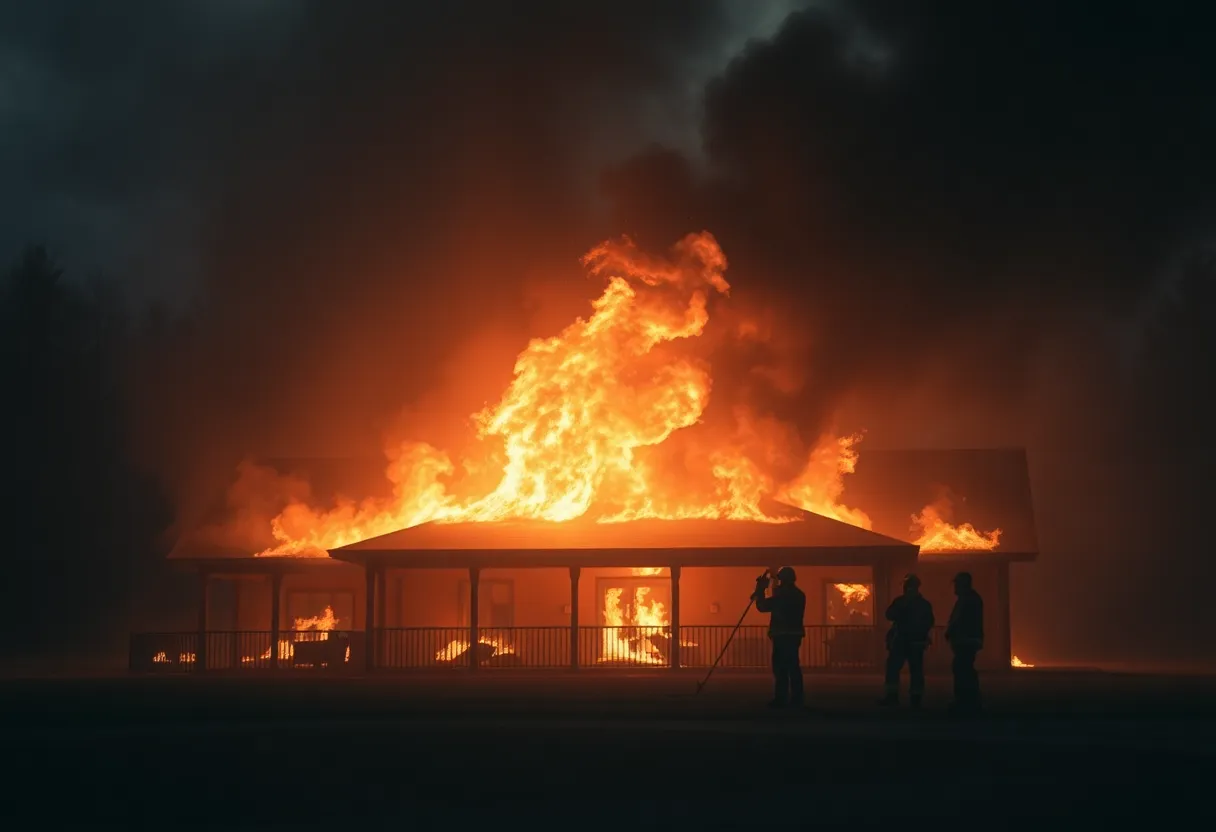 Firefighters combating a blaze at the West Essex Golf Club clubhouse.