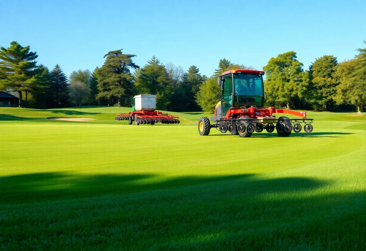 Aeration machinery at Fulford Heath Golf Club enhancing golf greens
