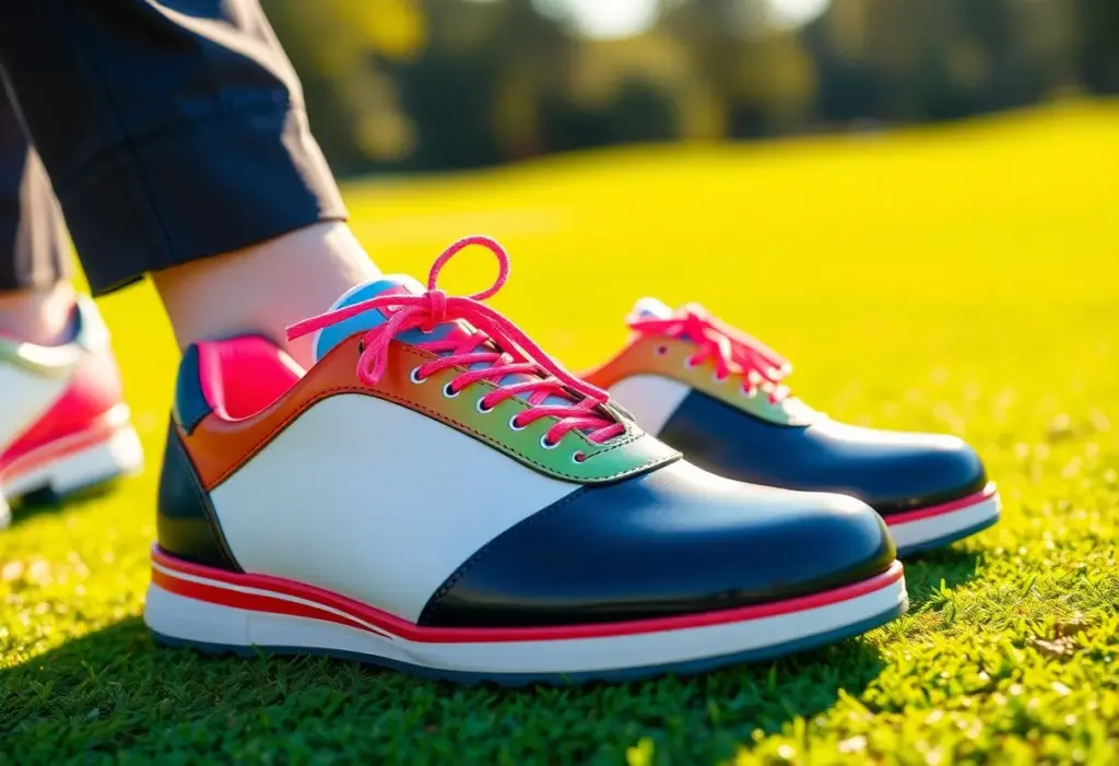 Stylish G/FORE golf shoes on a golf course