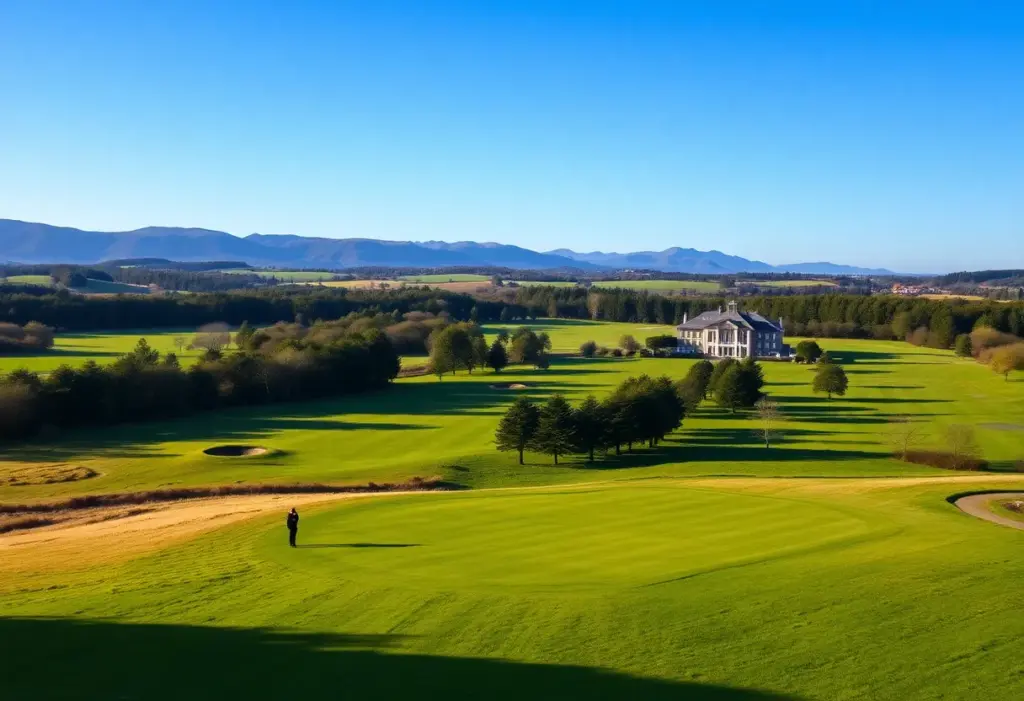 Aerial view of Gleneagles Golf Resort featuring beautiful golf courses and surrounding landscape.