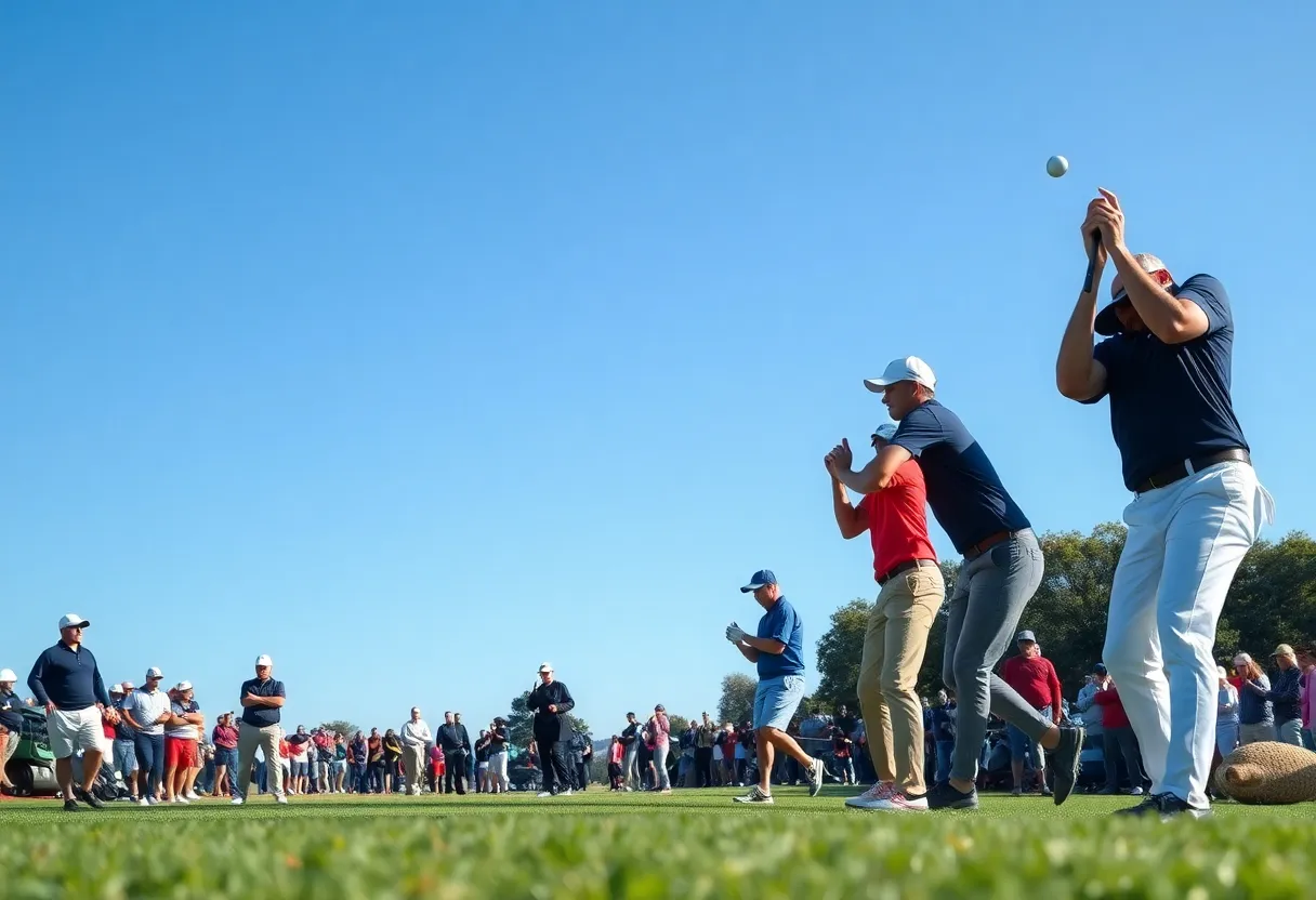 Golf players competing on a green course