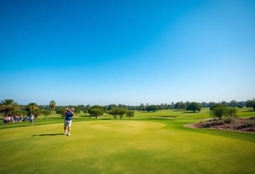 Golf players competing on a beautiful golf course.