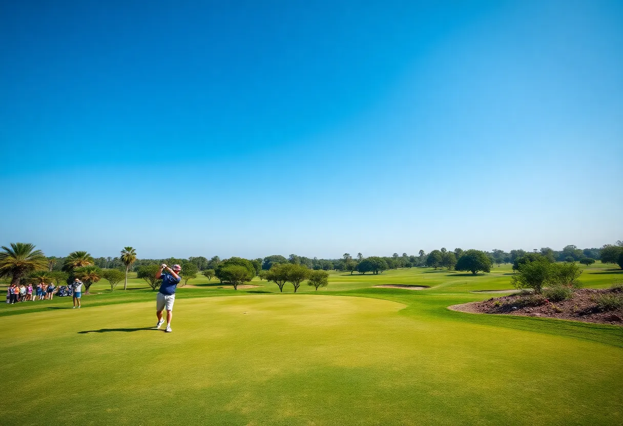 Golf players competing on a beautiful golf course.