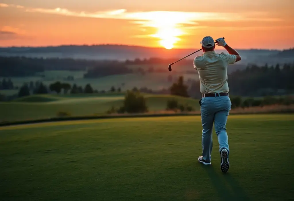 Golfer striking the ball on a golf course