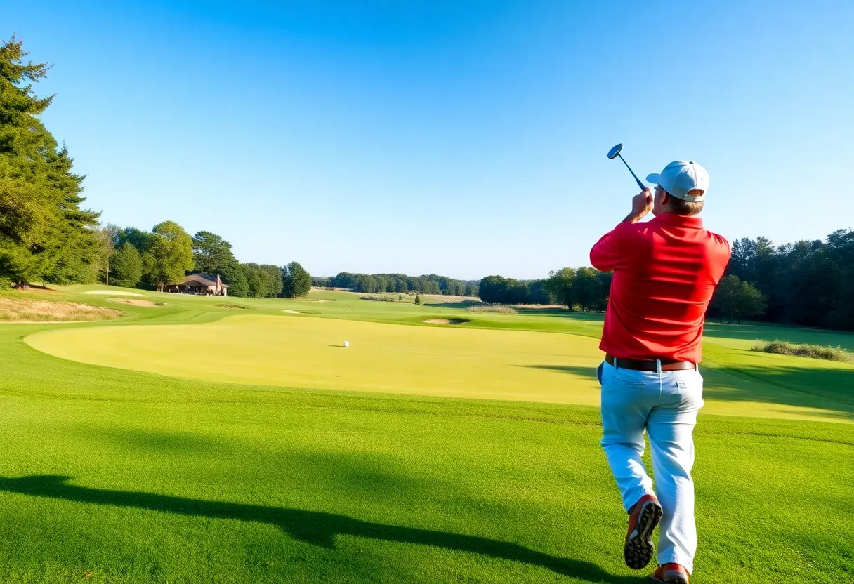 A picturesque golf course representing leadership transition