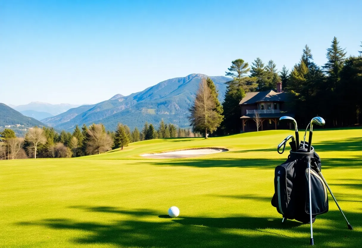A scenic view of a golf course with lush greenery