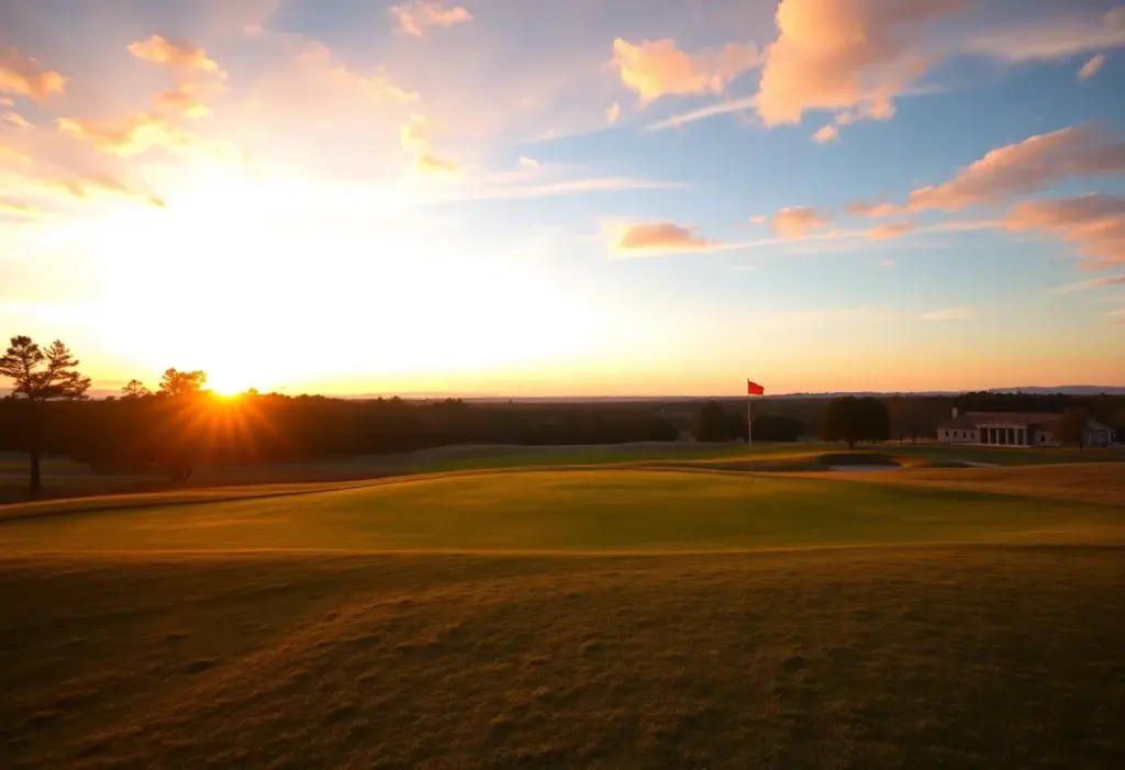 Vibrant sunset at a golf course representing competitive spirit