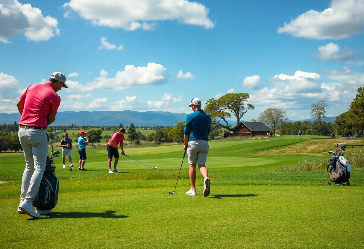 Golfers using modern equipment on a lush golf course