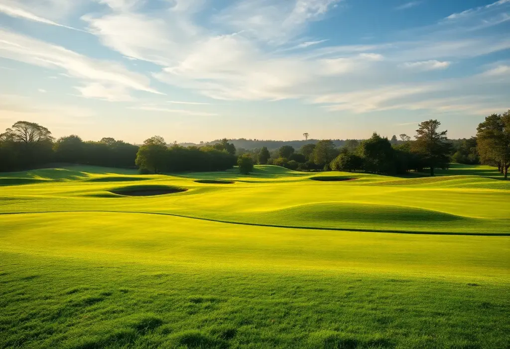 A beautiful golf course landscape during sunrise