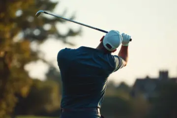 A golfer in mid-swing, demonstrating perfect form and technique.