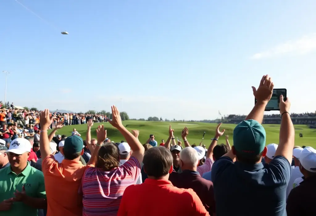 Audience cheering at a golf tournament