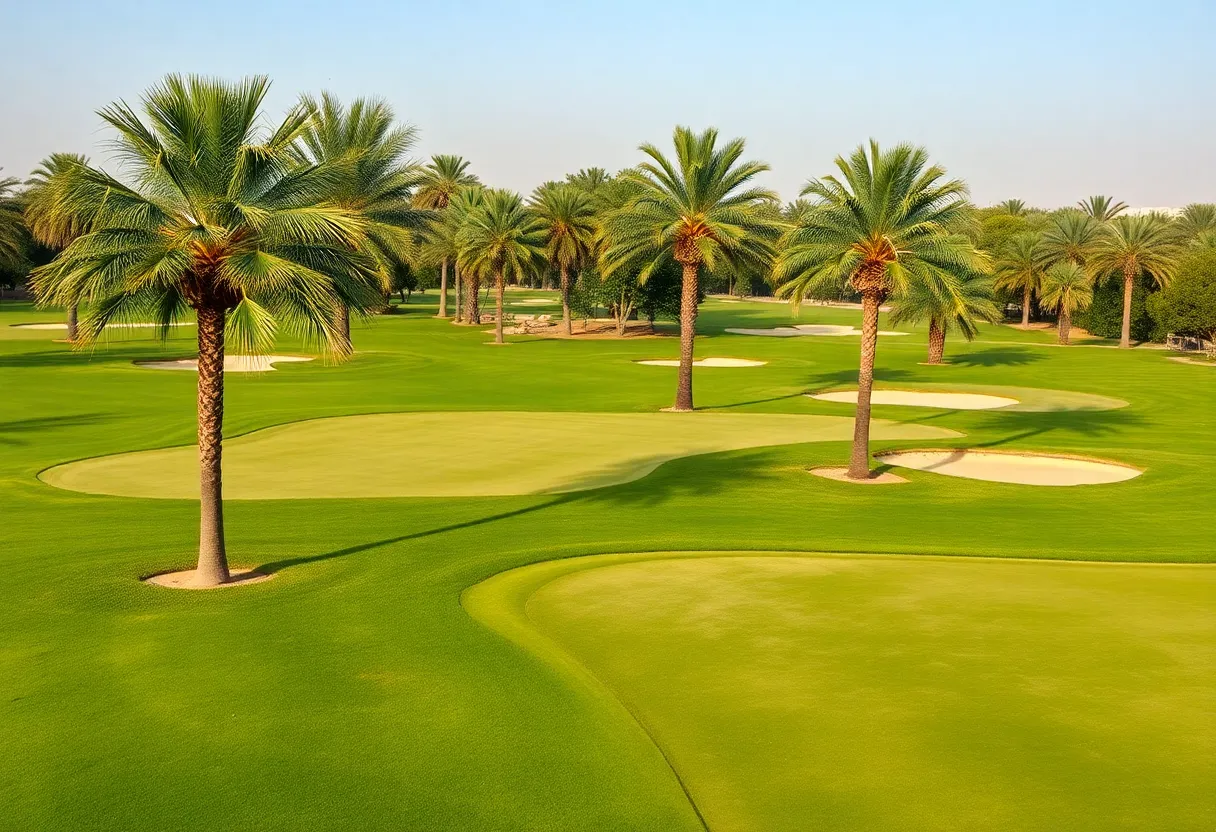 Golf tournament in Egypt featuring lush greens and palm trees
