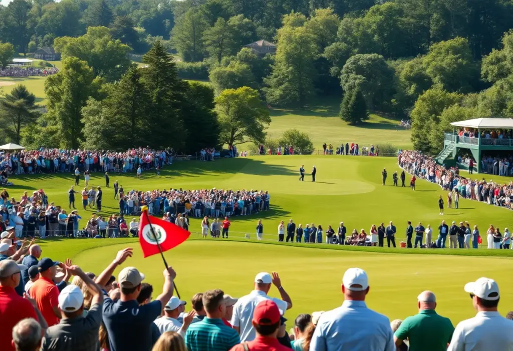 Crowd cheering at a golf tournament
